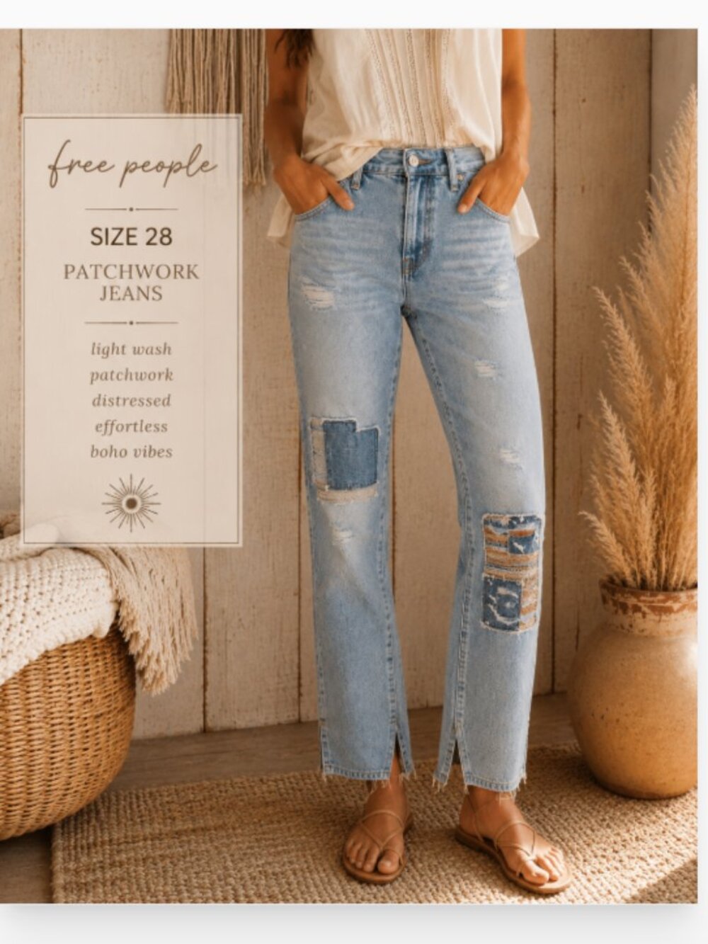 Free People Patchwork Straight Leg Jeans 28